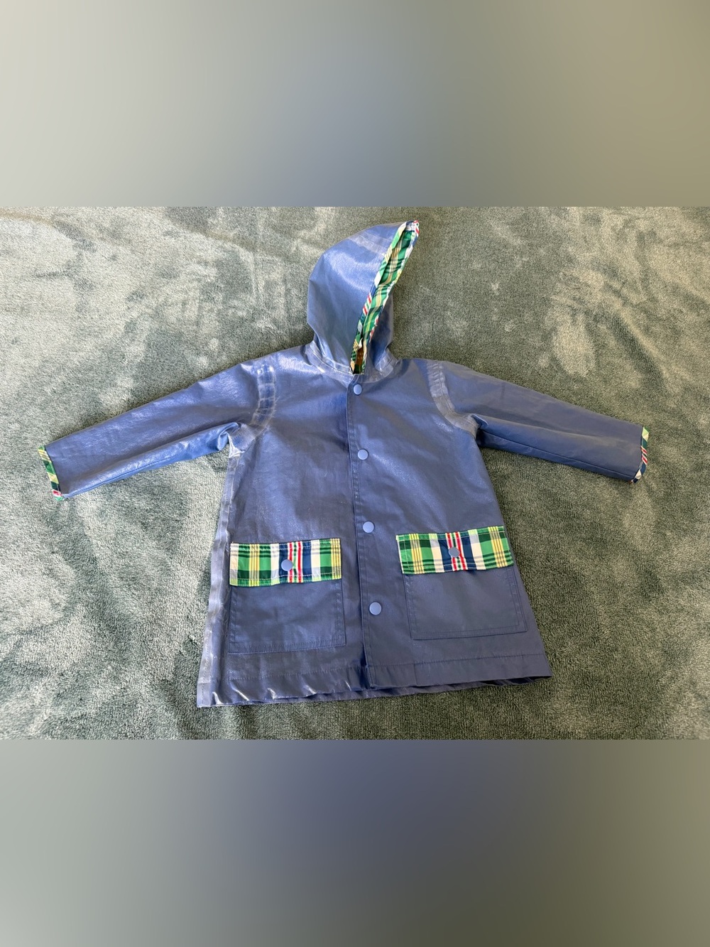 The Beaufort Bonnet Company TBBC Boy's Blue Raincoat Plaid Trim Size 18-24 Month